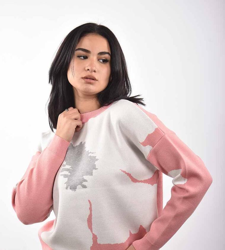 Blouse flower round neck long sleeve